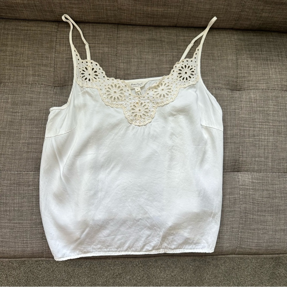 Part Two Elegant White Lace Trim Cami Top